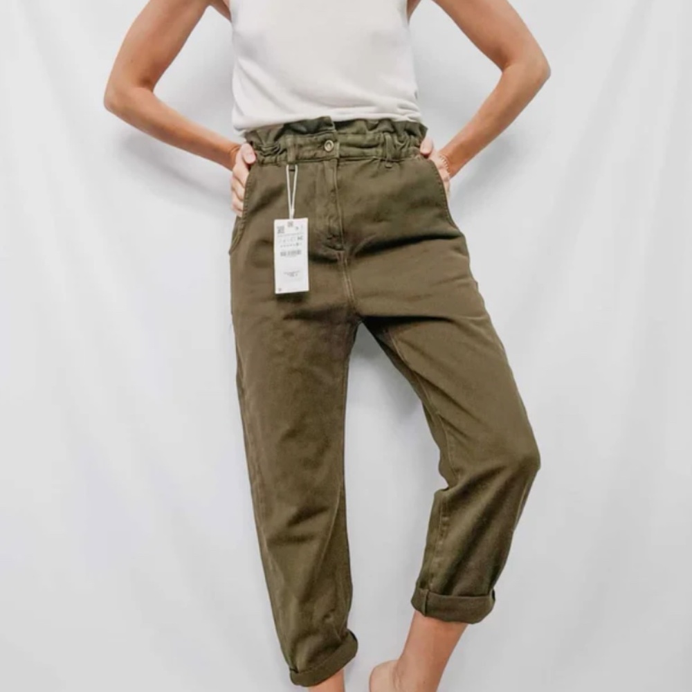Zara Green Baggy Straight Leg‎ cropped Jeans Size 6 (G)